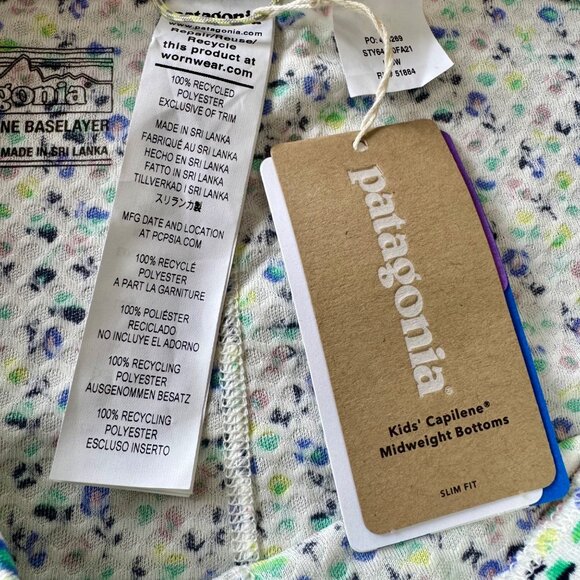 PATAGONIA Floral Capilene Midweight Bottom Girls L 12 NEW Base Layer Pants NWT - Picture 9 of 10